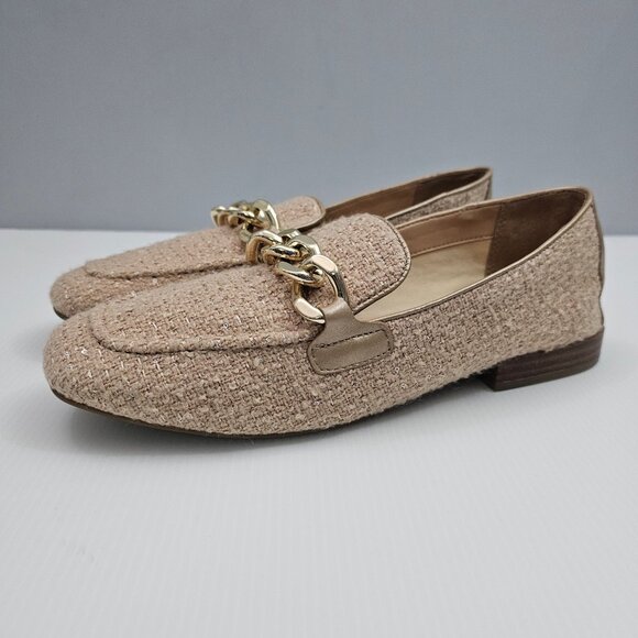 Donald J. Pliner Shoes - Donald Pliner Bethany Loafer Women 9.5 Camel Boucle Chain Detail Slip On Sparkle